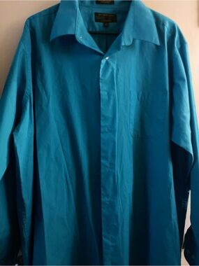 Alexander Julian Men's Long-Sleeve Button-Down Shirt in Teal Blue VTG